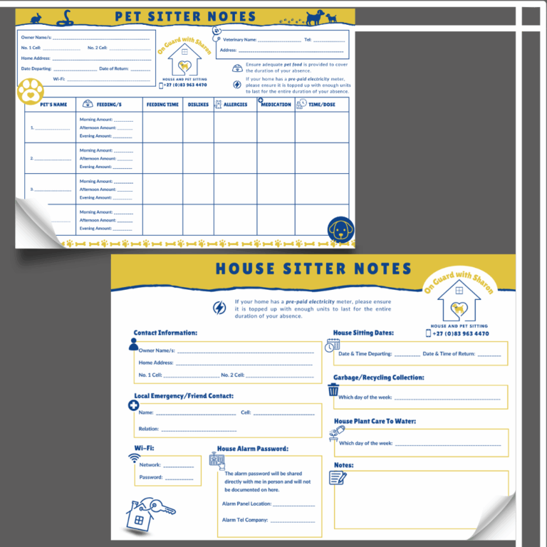 Client's Pet and House Sitter Forms